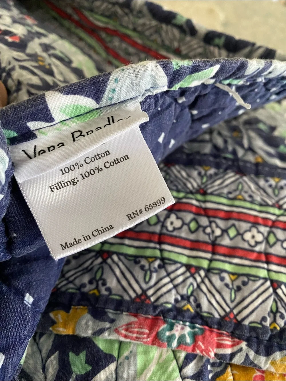 Vera Bradley Navy Floral Quilted Throw with Pink, Yellow, Green Accents